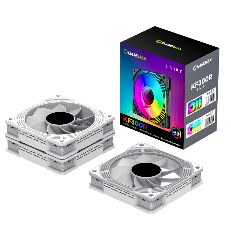 GameMax KF300R WH 120mm White frame ARGB Fan 3 in 1 Kit Cooling GameMax KF300R WH 120mm White frame ARGB Fan 3 in 1 Kit Cooling